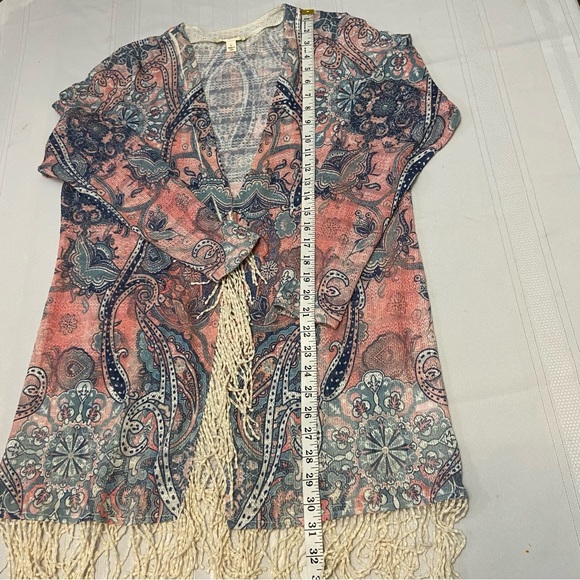 Boho Pastel Fringed Light Weight Womens Cardigan EUC Size L - Picture 7 of 8